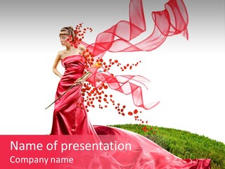 Beautiful Girl In Red Dress PowerPoint Template