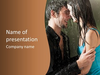 Couple Hugging In The Rain PowerPoint Template