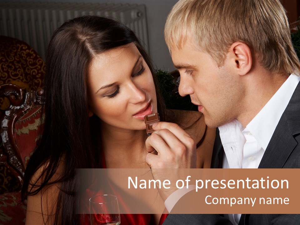 Couples Eating Chocolate PowerPoint Template