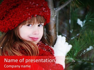 Cute Girl In Snowfall PowerPoint Template