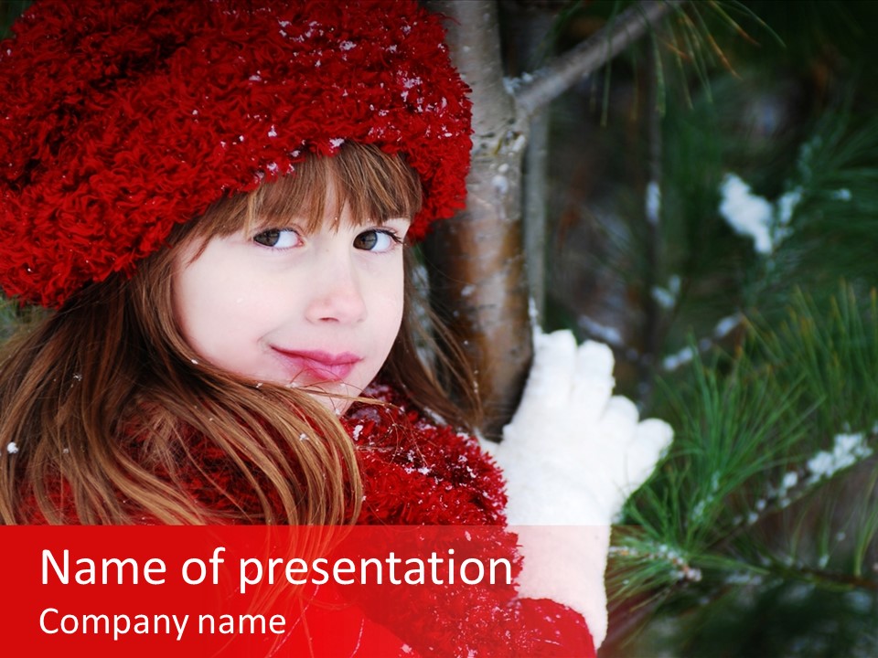 Cute Girl In Snowfall PowerPoint Template