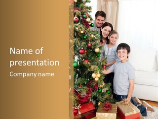 Family Decorating Christmas Tree PowerPoint Template