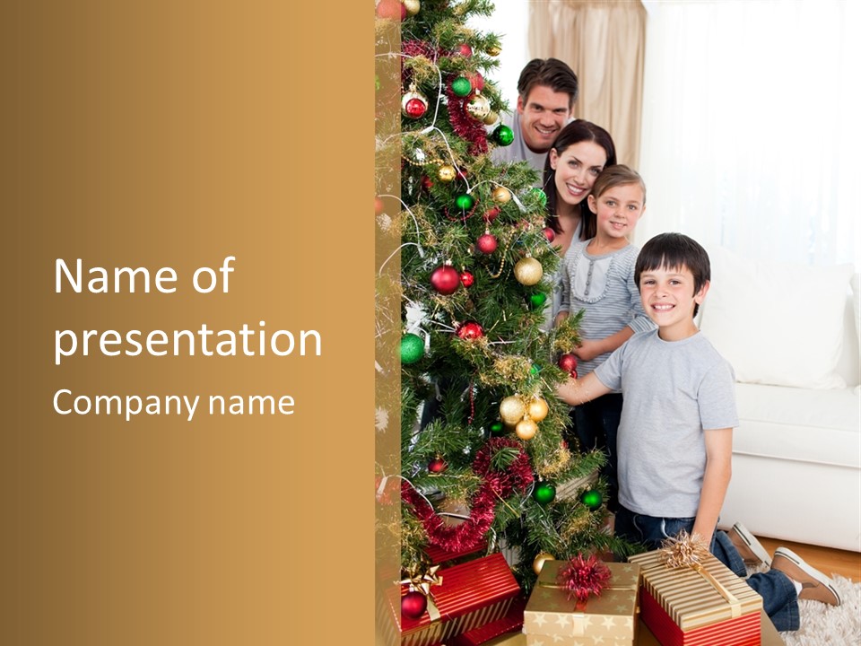 Family Decorating Christmas Tree PowerPoint Template