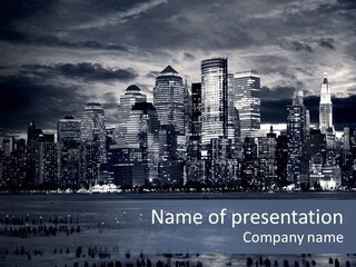 Black And White City Skyline PowerPoint Template