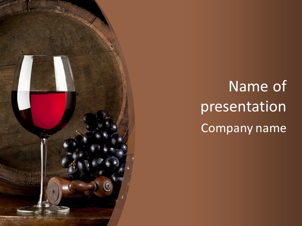 Wood Grapes Glass PowerPoint Template