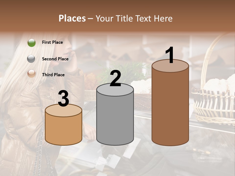 Shelf Groceries Woman PowerPoint Template