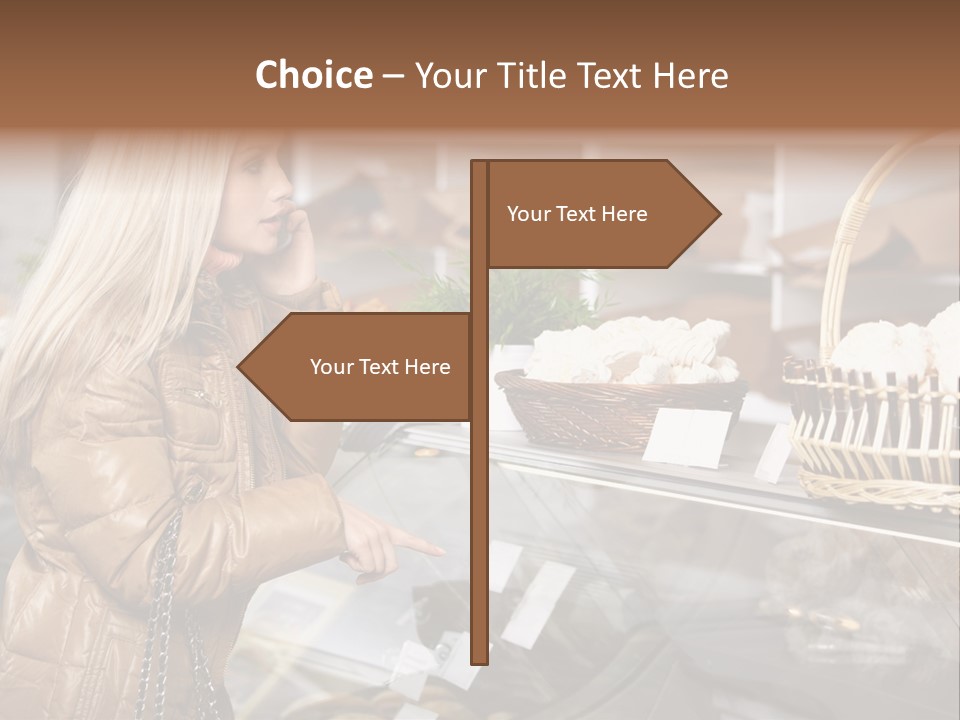 Shelf Groceries Woman PowerPoint Template