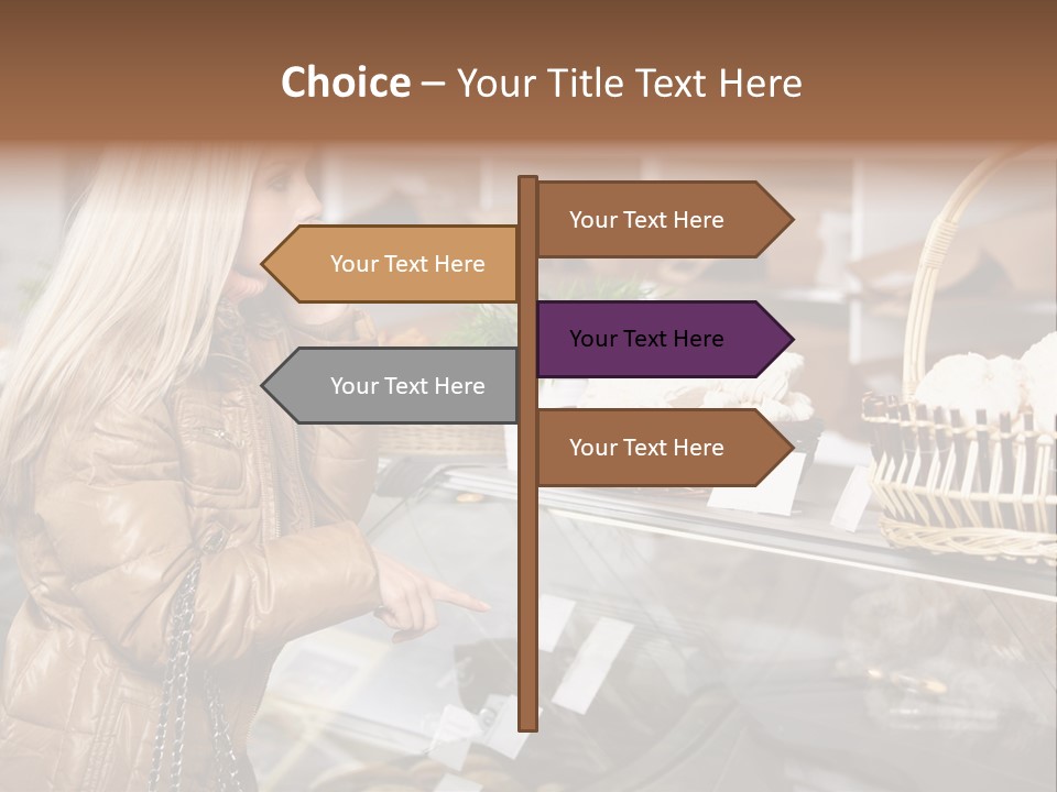 Shelf Groceries Woman PowerPoint Template