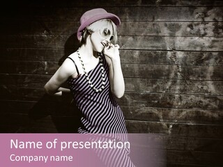 Cap Pretty Caucasian PowerPoint Template