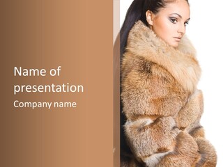 Beautiful Woman In Fur Coat PowerPoint Template
