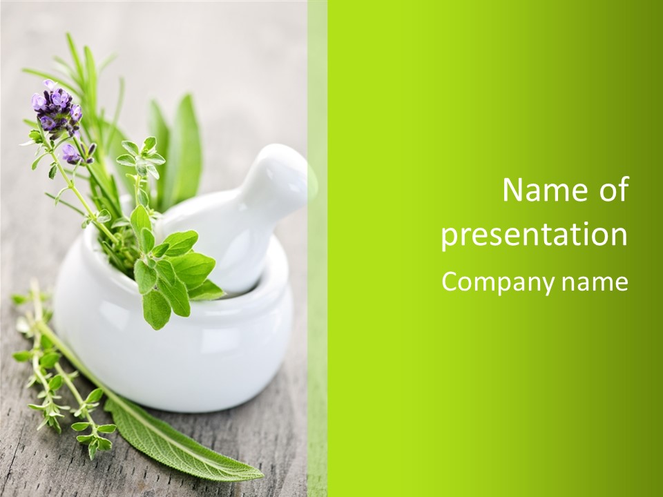 A Mortar With A Sprig Of Herbs In It PowerPoint Template