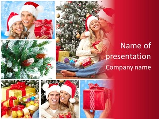 Christmas Tree With Couple PowerPoint Template