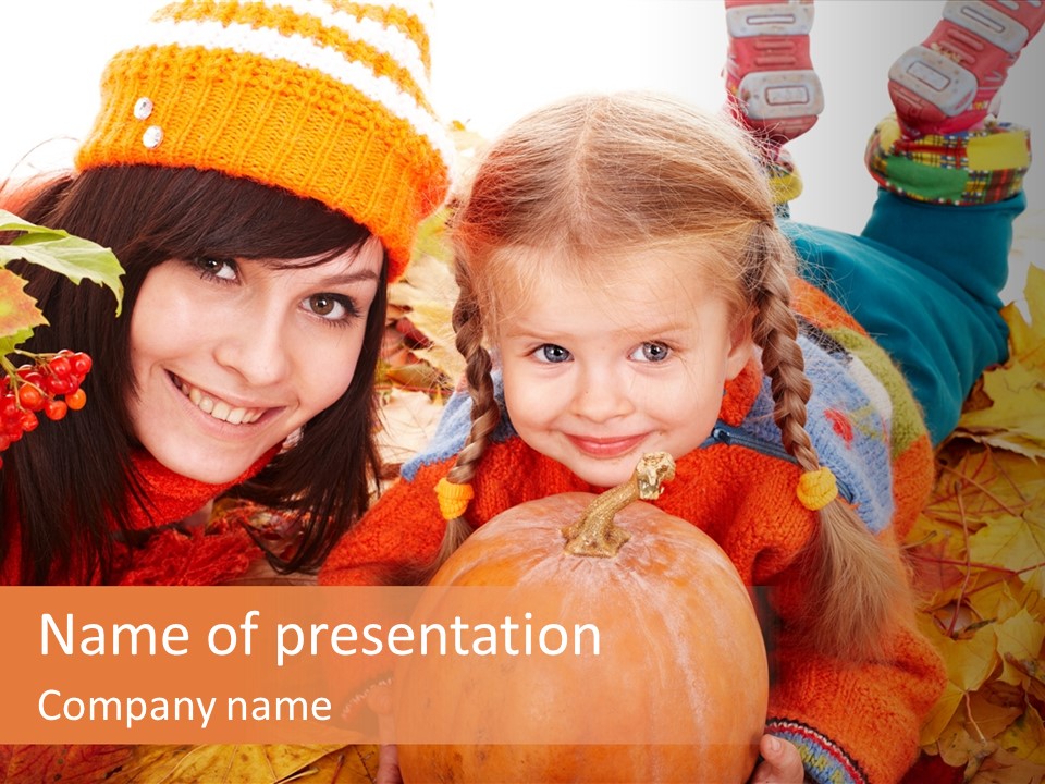 Happy Family In Autumn PowerPoint Template