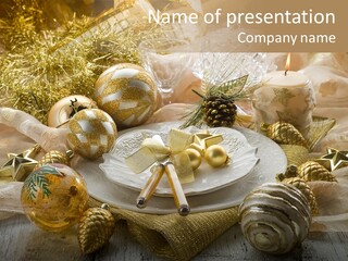 Christmas Table In Gold PowerPoint Template