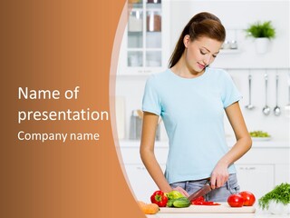 Woman Cooking In Kitchen PowerPoint Template