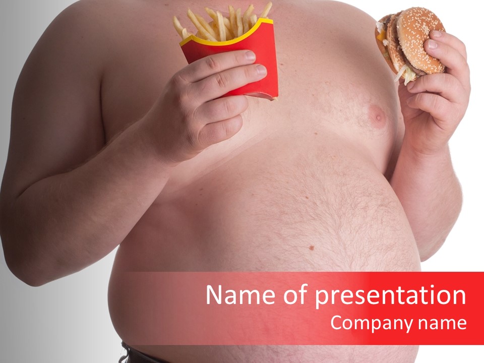 Fat Man With Hamburger PowerPoint Template