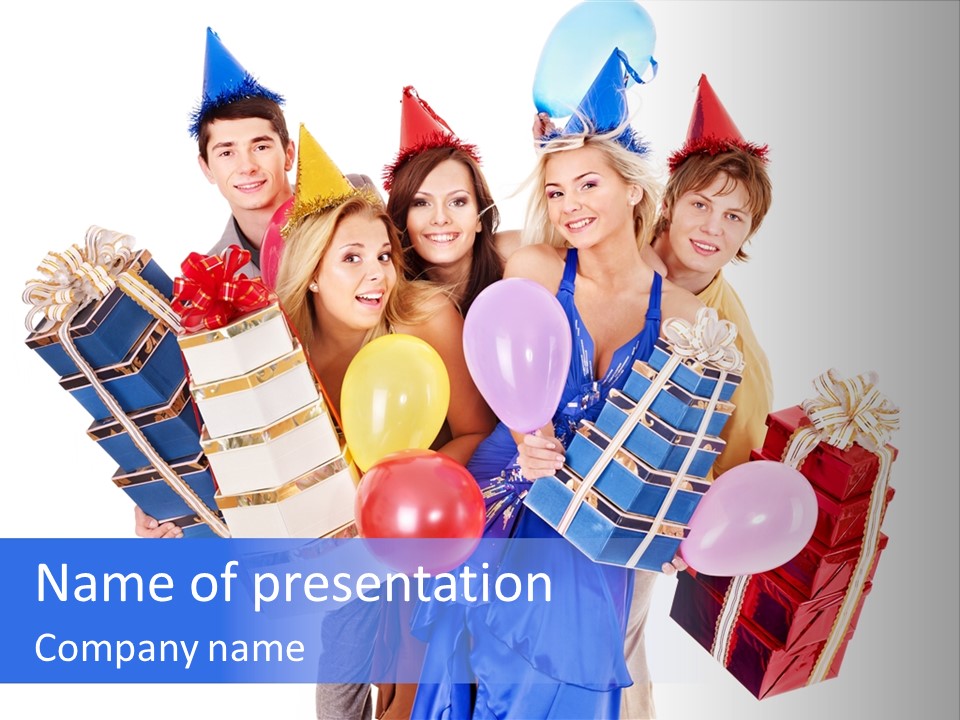 People In Party Hats PowerPoint Template