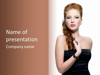 Beautiful Red Haired Woman PowerPoint Template