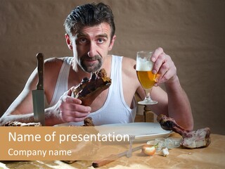 Man Eating Meat PowerPoint Template