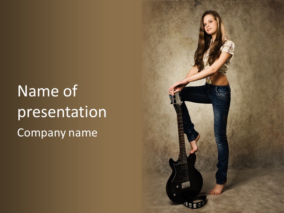 Girl With Guitar PowerPoint Template
