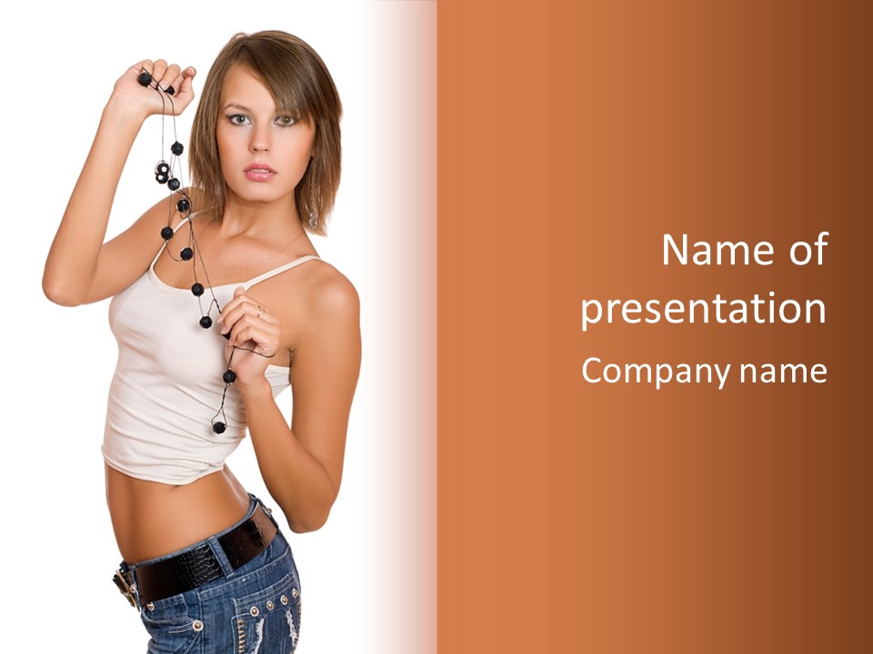 Beautiful Girl In Jeans Shorts PowerPoint Template