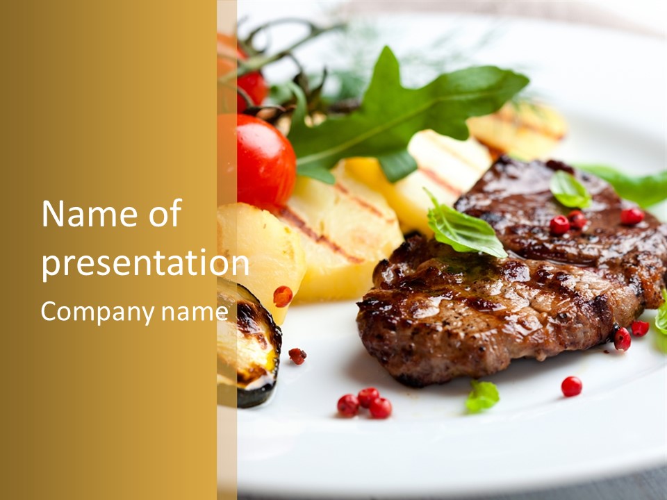 Vegetables Peppercorns Steak PowerPoint Template