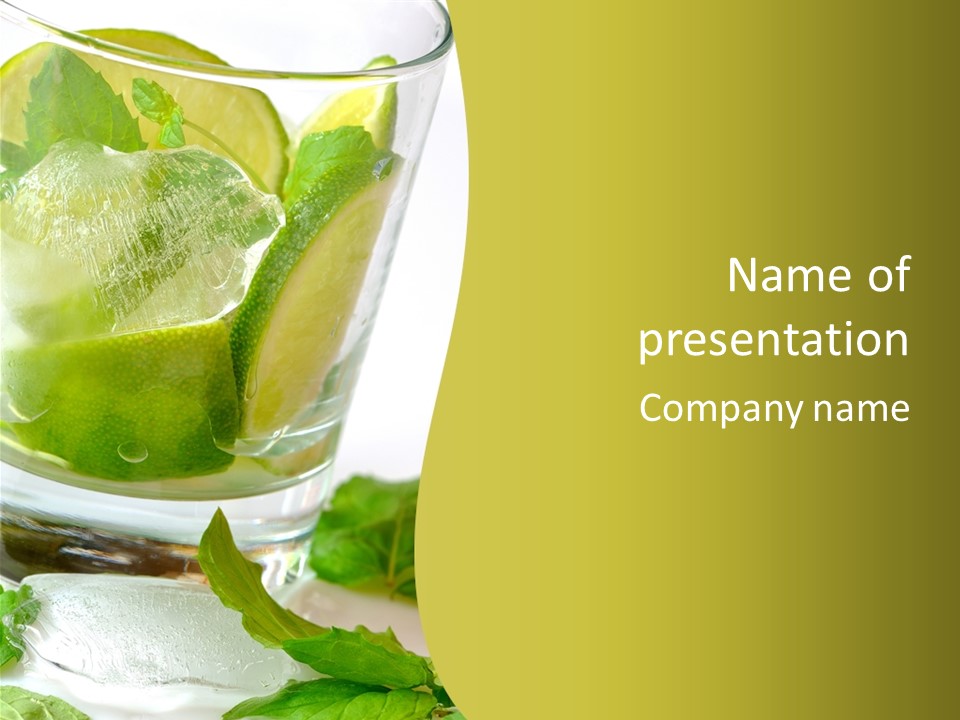 Mojito Cocktail White Background Sugar PowerPoint Template