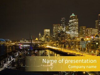 Buildings Waterfront Lights PowerPoint Template