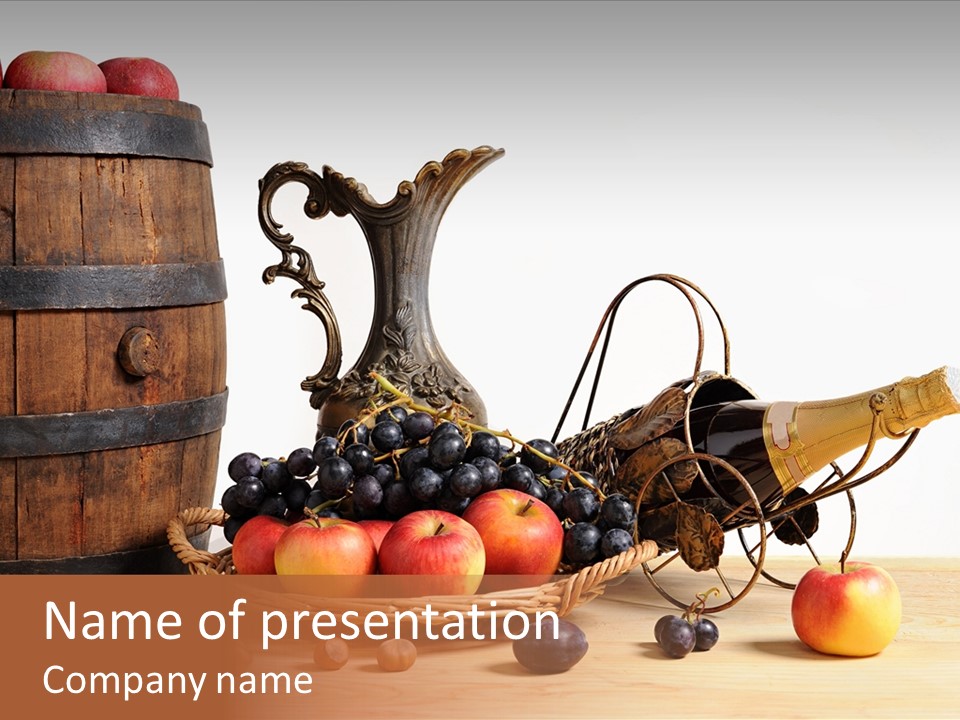 Jug Wine Barrel Hazelnuts PowerPoint Template