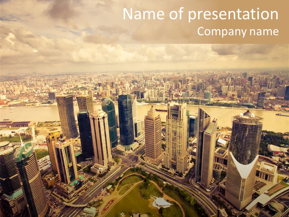 Skyscraper Highway Blue PowerPoint Template