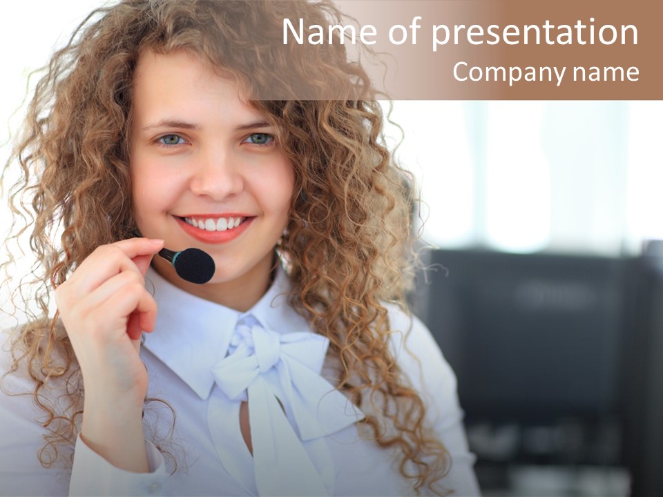 Telemarketing Microphone Consultation Woman PowerPoint Template