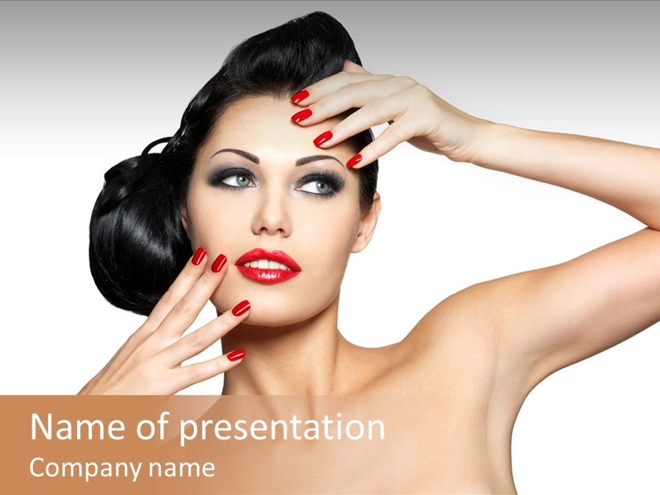 Red Manicure Eye Makeup Creative PowerPoint Template