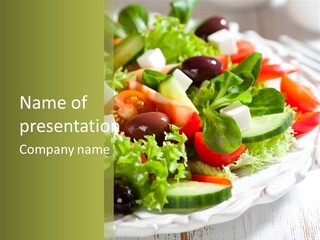 Plate Salad Greek Olives PowerPoint Template