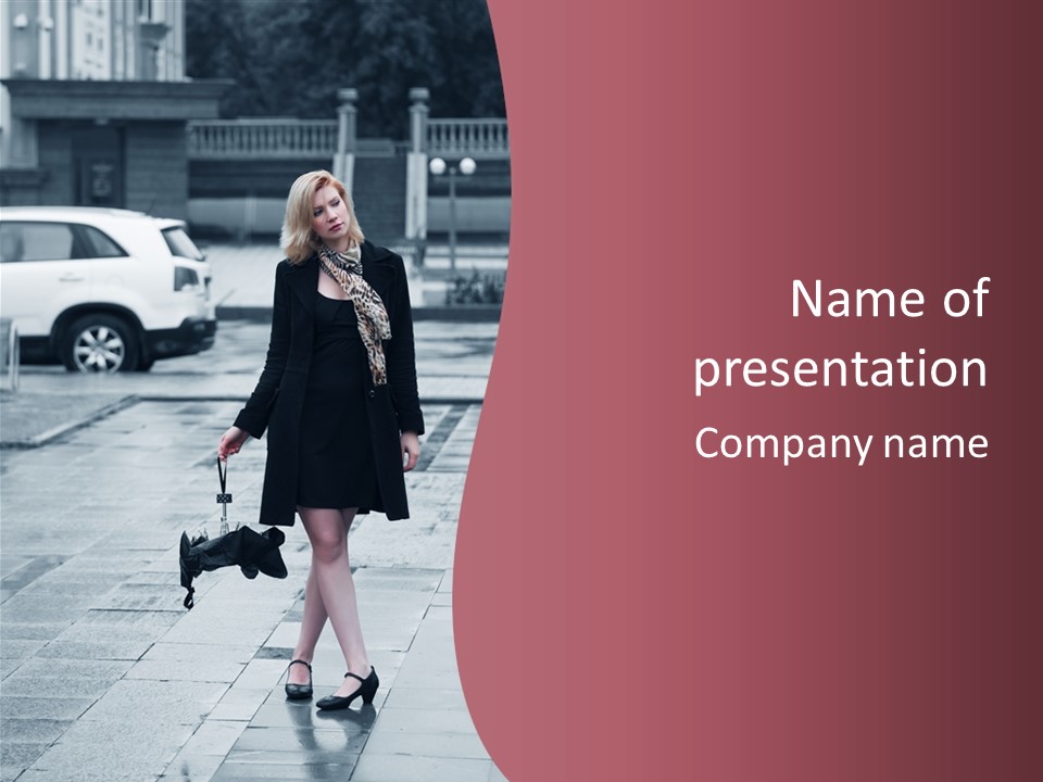 Urban Female Umbrella PowerPoint Template