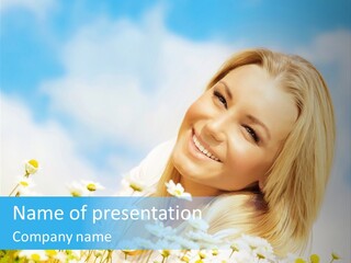 Smiling Happy Woman Daisy PowerPoint Template