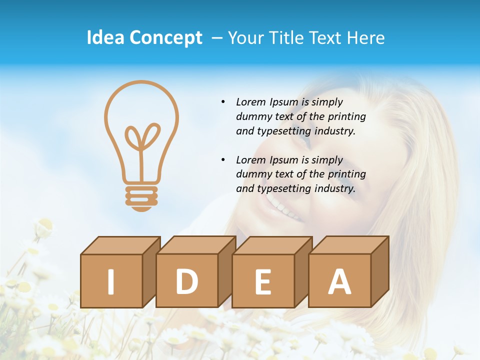 Smiling Happy Woman Daisy PowerPoint Template