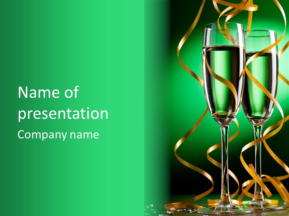 Champagne Green Bottle PowerPoint Template