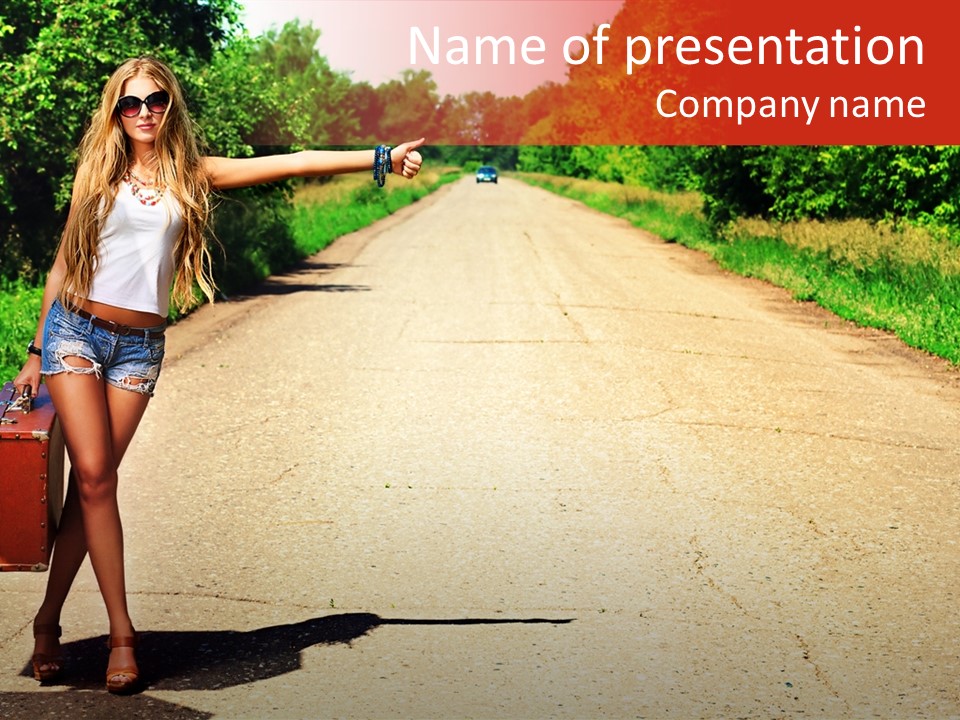 Hitchhiking Way Suitcase PowerPoint Template