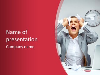 Yelling Brunette Expression PowerPoint Template