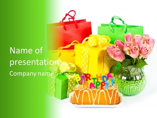 Green Celebrate Bouquet PowerPoint Template