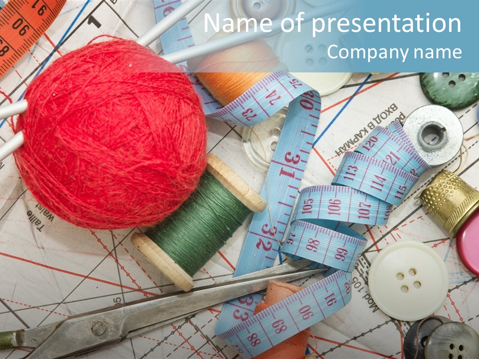 Knitting Cotton Tape Measure PowerPoint Template
