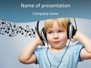 A Little Boy Wearing Headphones And Listening To Music PowerPoint Template