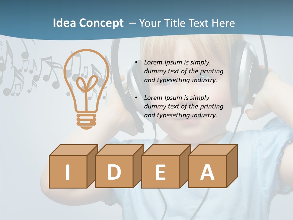 A Little Boy Wearing Headphones And Listening To Music PowerPoint Template