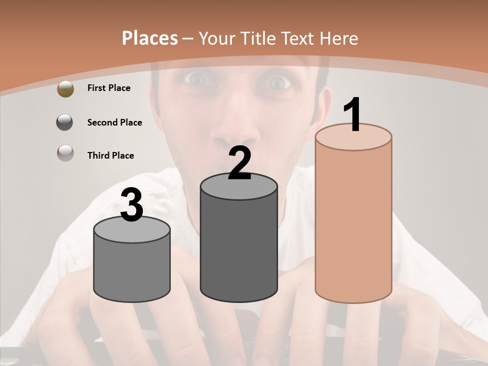 A Man With A Surprised Look On His Face Is Typing On A Keyboard PowerPoint Template