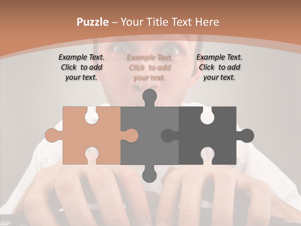 A Man With A Surprised Look On His Face Is Typing On A Keyboard PowerPoint Template