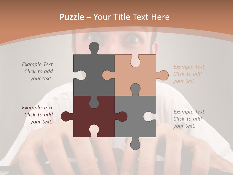A Man With A Surprised Look On His Face Is Typing On A Keyboard PowerPoint Template