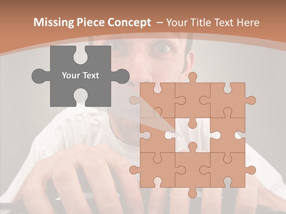 A Man With A Surprised Look On His Face Is Typing On A Keyboard PowerPoint Template