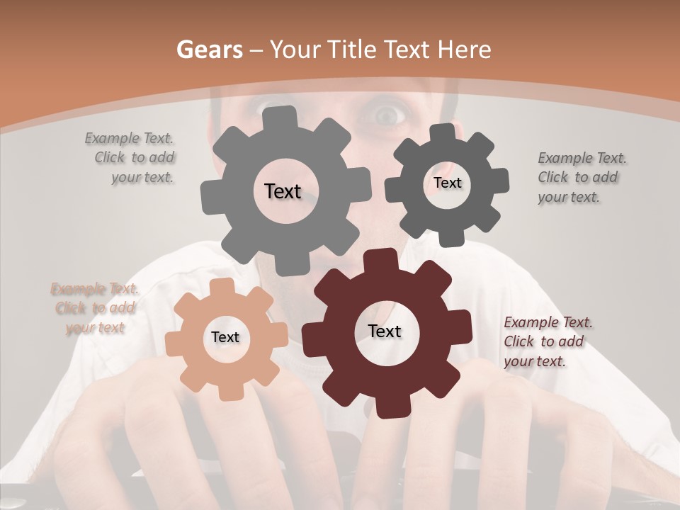 A Man With A Surprised Look On His Face Is Typing On A Keyboard PowerPoint Template