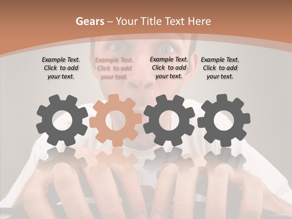 A Man With A Surprised Look On His Face Is Typing On A Keyboard PowerPoint Template