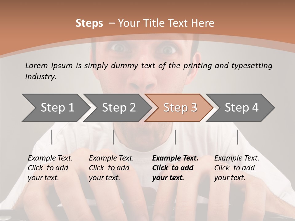 A Man With A Surprised Look On His Face Is Typing On A Keyboard PowerPoint Template